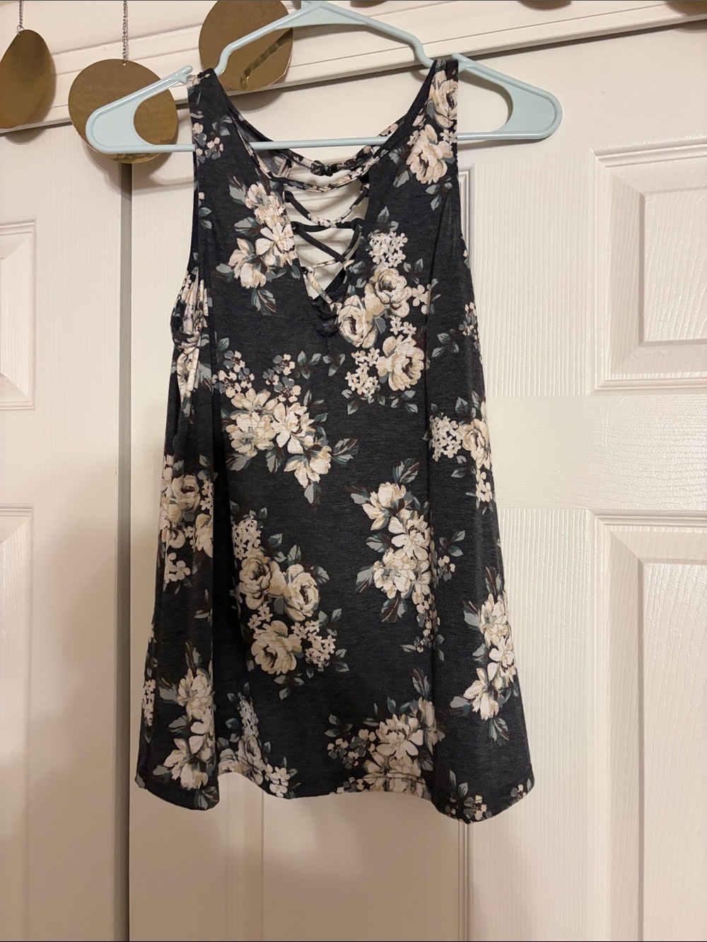 Floral Crisscross Tank Top - Black Cream. Maurice’s